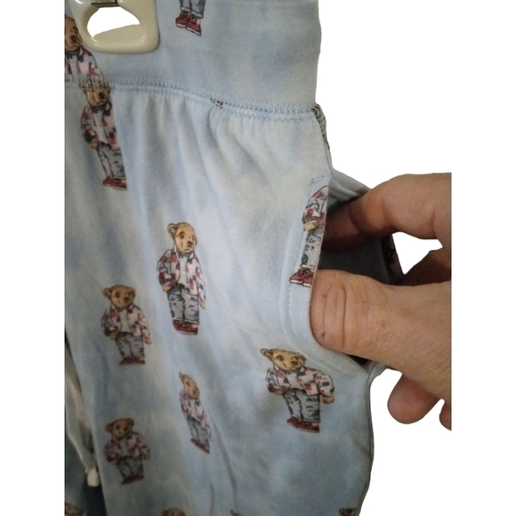 Ralph Lauren Teddy Bear PJ Pants Light Blue Pocketed Cuffed Drawstring Waist S - Picture 4 of 13